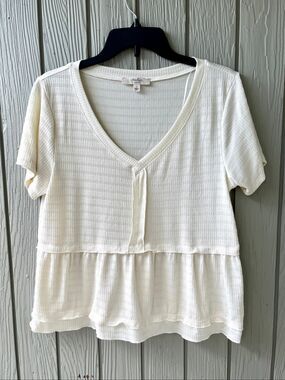 Atelier by Kirious Textured Peplum Top L V-Neck Cottagecore Boho Blouse
